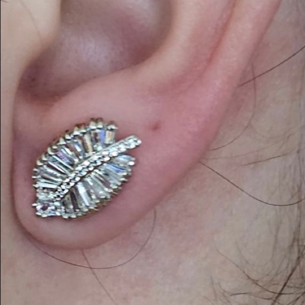 Double leaf white gold dipped  earrings Anita Ko style - Picture 3 of 7